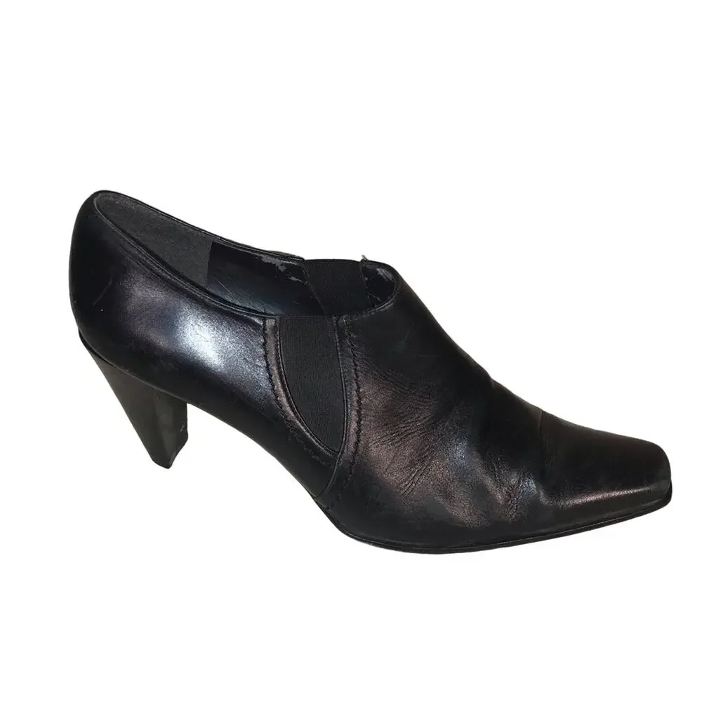Vintage 90s Stuart Weitzman Black Leather Square Toe Ankle Booties 9.5